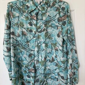 Prologue Women’s Leaf Print Blue, Green, Taupe, Gray Shirt